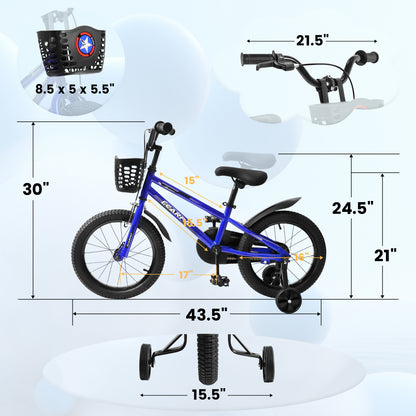 C16111A-Kids Bike 14 inch for Boys & Girls with Training Wheels, Freestyle Kids' Bicycle with Bell,Basket and fender.