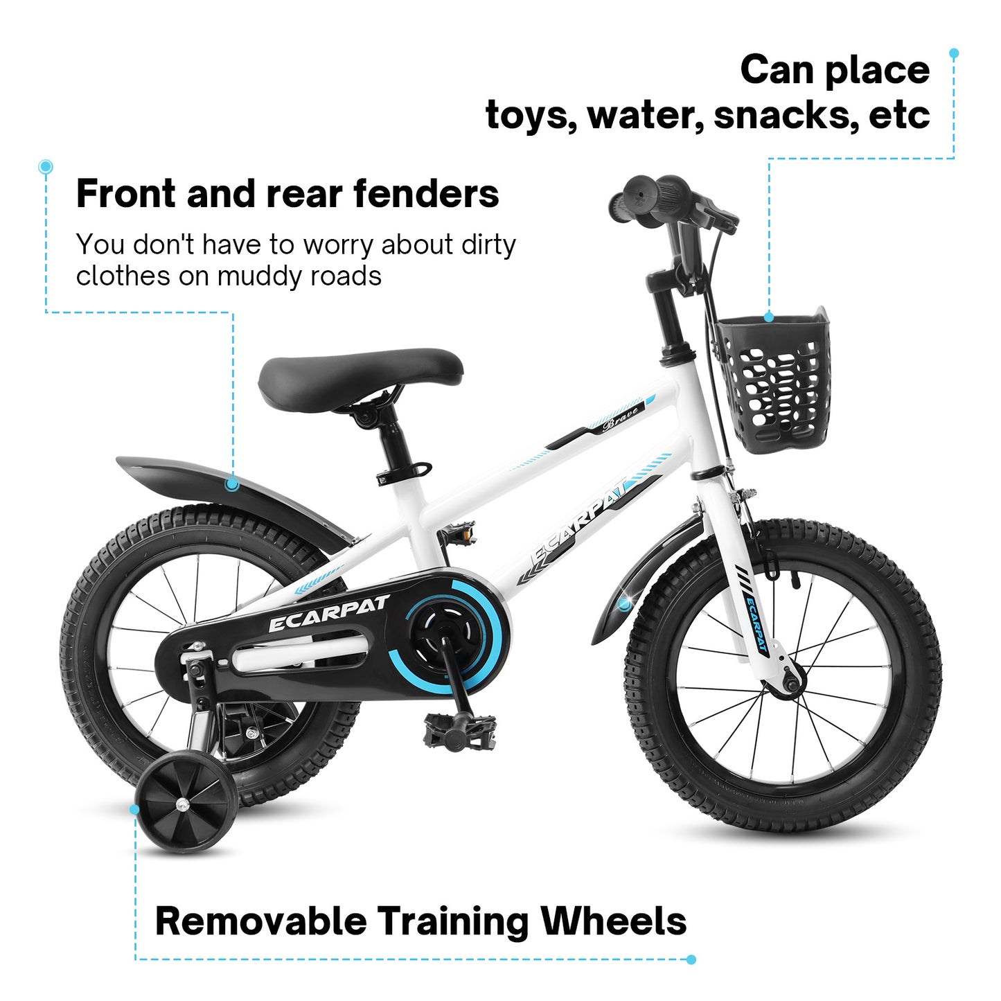 C16111A-Kids Bike 14 inch for Boys & Girls with Training Wheels, Freestyle Kids' Bicycle with Bell,Basket and fender.