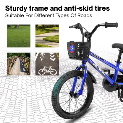 C14111A-Kids Bike 14 inch for Boys & Girls with Training Wheels, Freestyle Kids' Bicycle with Bell,Basket and fender.