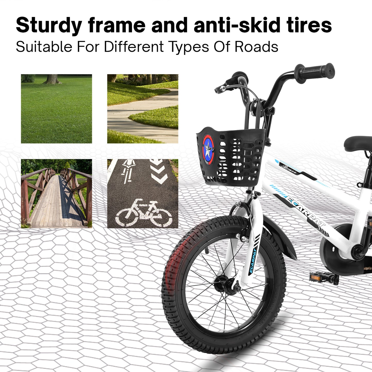 C16111A-Kids Bike 14 inch for Boys & Girls with Training Wheels, Freestyle Kids' Bicycle with Bell,Basket and fender.