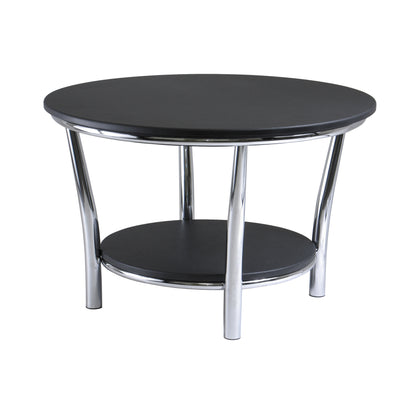 Maya Round Coffee Table; Black Top; Metal Legs