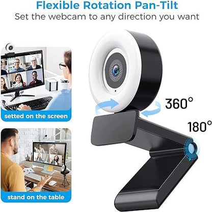 2K Webcam, HD Webcam with Microphone, Dimmable Computer Webcam, Plug and Play USB Webcam, Webcam for Zoom, YouTube, FaceTime, Facebook Live Videoconferencing Game Camera