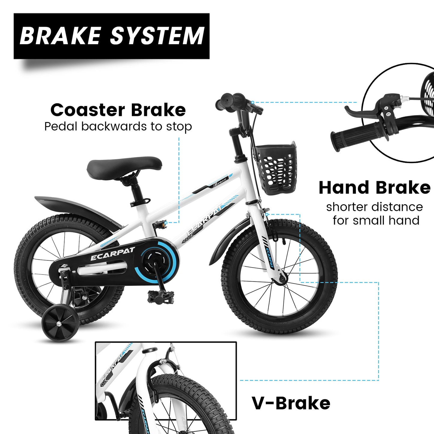 C16111A-Kids Bike 14 inch for Boys & Girls with Training Wheels, Freestyle Kids' Bicycle with Bell,Basket and fender.