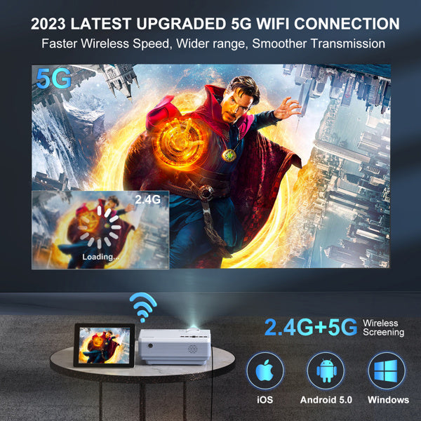 Projector with WiFi and Bluetooth,5G WiFi 9000L Native 1080P Video Projector, FUDONI Portable Movie Projector,Compatible with TV Stick, Smartphone, Tablet, PC,HDMI,VGA,USB,AV (Shipment from FBA)