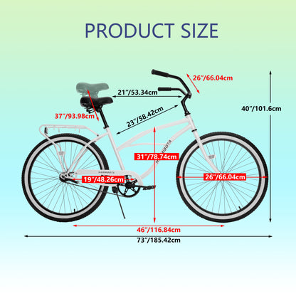 HARMI Multifunction 26 Inch Beach Cruiser Bike for Men and Women, Steel Frame, Single Speed Drivetrain, Upright Comfortable Rides, Multiple Colors