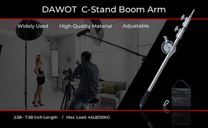 C-Stand Boom Arm C-Stand Cross Arm, 2.58-7.58 inch Length Adjustable Photography Boom Arm for C-Stand, Heavy Duty Stainless Steel Cross Arm for C-Stand with Carry Bag