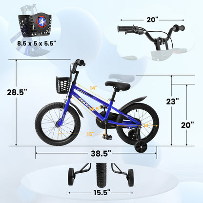 C14111A-Kids Bike 14 inch for Boys & Girls with Training Wheels, Freestyle Kids' Bicycle with Bell,Basket and fender.