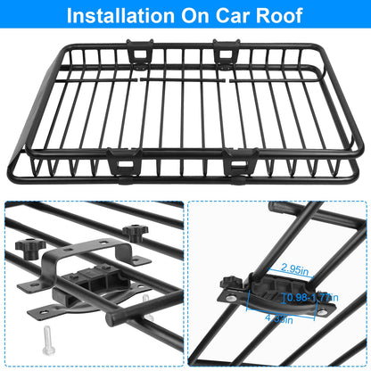 63x39x6.3in Universal Roof Rack Cargo Carrier Car Top Luggage Holder Basket with Hook Strap Elastic Net