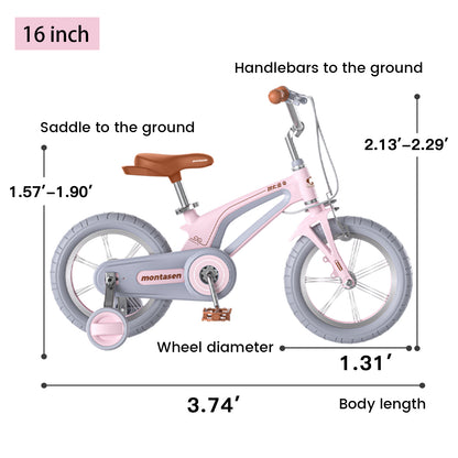 M-F800-16 inch Kids Bike for Girls and Boys, Magnesium Alloy Frame with Auxiliary Wheel, Kids Single Speed Cruiser Bike.