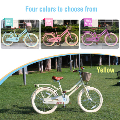 Multiple Colors,Girls Bike with Basket for 7-10 Years Old Kids,20 inch wheel ,No Training Wheels Included