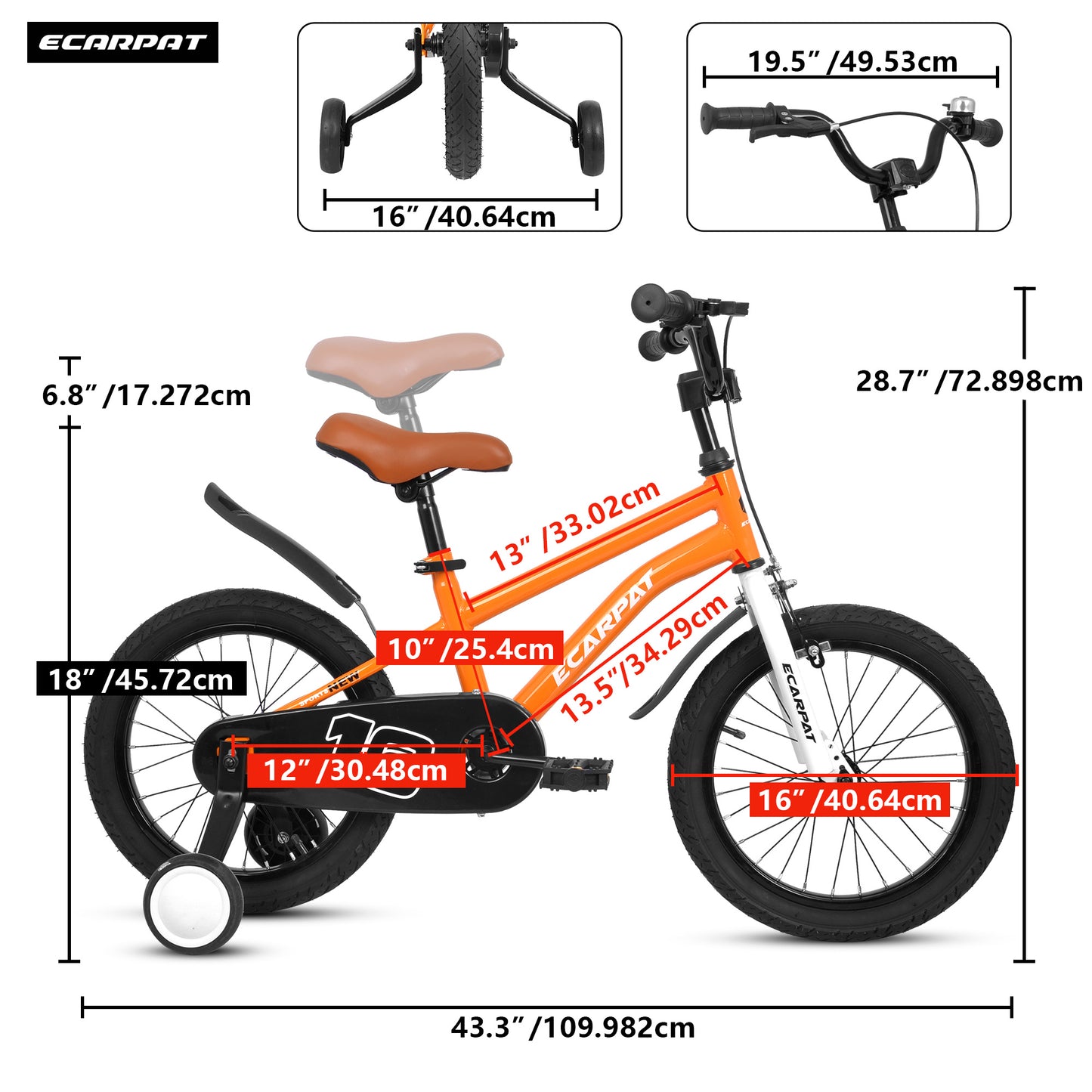 A16114 Kids Bike 16 inch for Boys & Girls with Training Wheels, Freestyle Kids' Bicycle with fender.