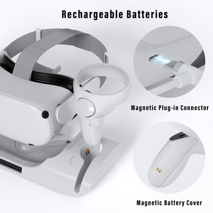 Upgraded Charging Dock with LED Light for Oculus Quest 2,Charging Station with 2 Rechargeable Batteries for Meta Oculus Quest 2 Accessories,Headset Display Stand and Controller Mount,Magnetic Cable