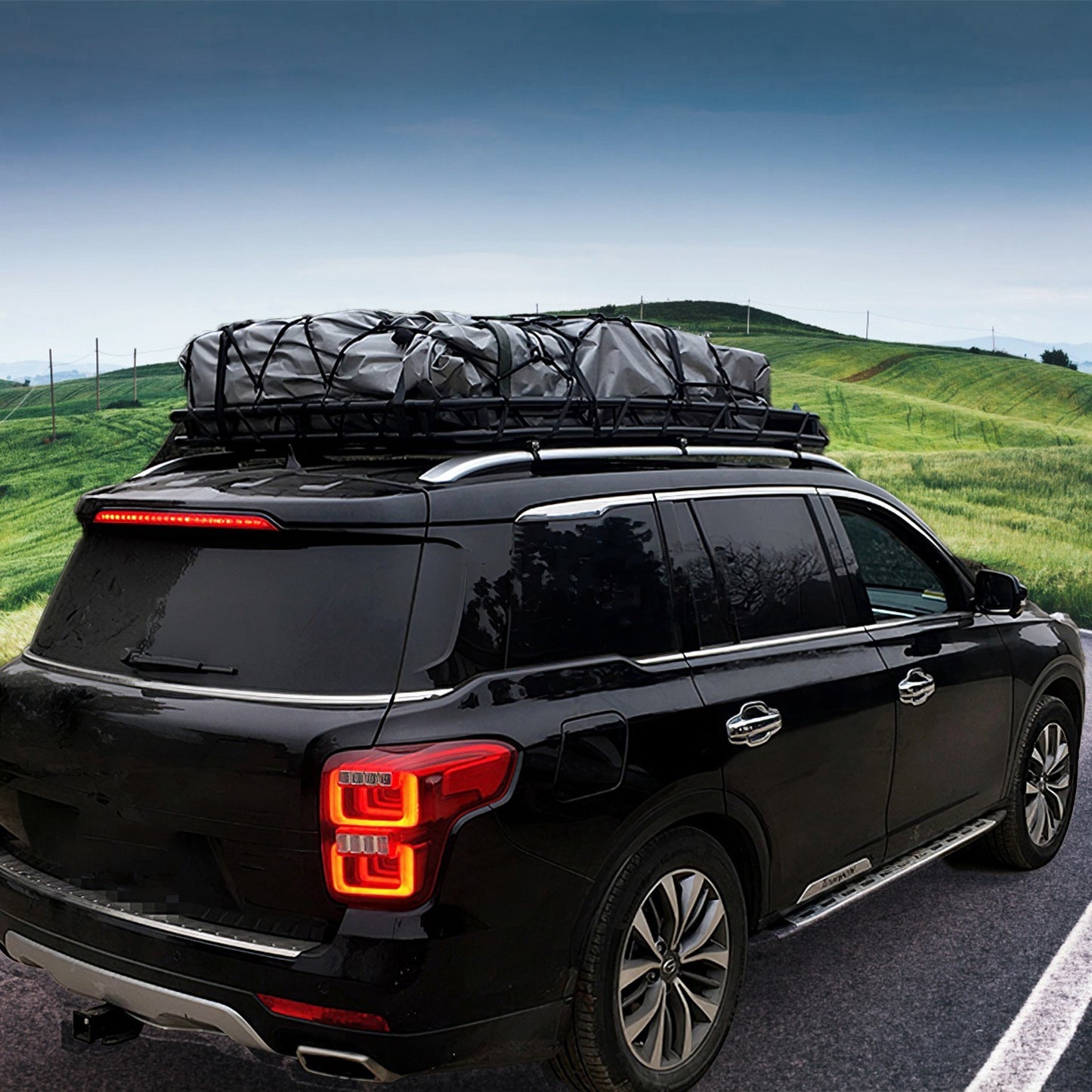 63x39x6.3in Universal Roof Rack Cargo Carrier Car Top Luggage Holder Basket with Hook Strap Elastic Net