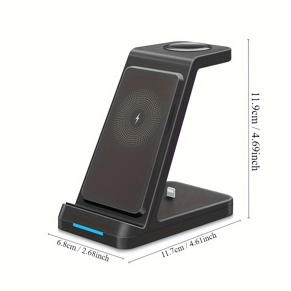 3 in 1 Wireless Charging Station, 15W Fast Charge, Just Put and Charge, Multifunction Using (Black)