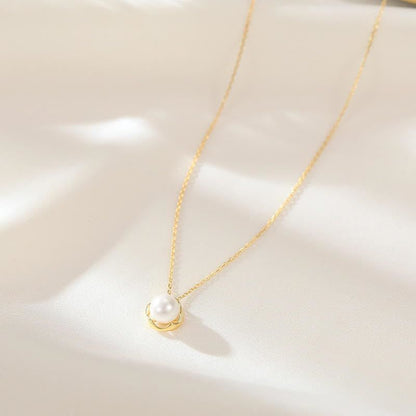 "1 Elegant Solitaire Pearl Necklace Mother's Day  Wedding Anniversary Birthday Party Valentine's Day Party Gift 14K Gold 8-9mm  High Quality Round White Glass Pearl Pendant Necklace for Women"