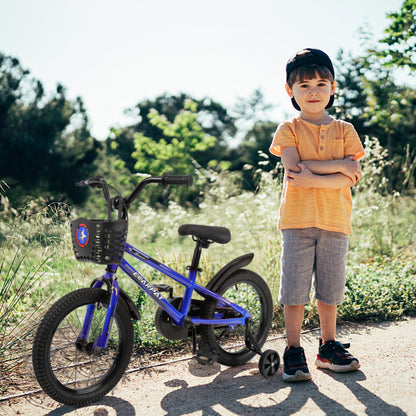 C16111A-Kids Bike 14 inch for Boys & Girls with Training Wheels, Freestyle Kids' Bicycle with Bell,Basket and fender.