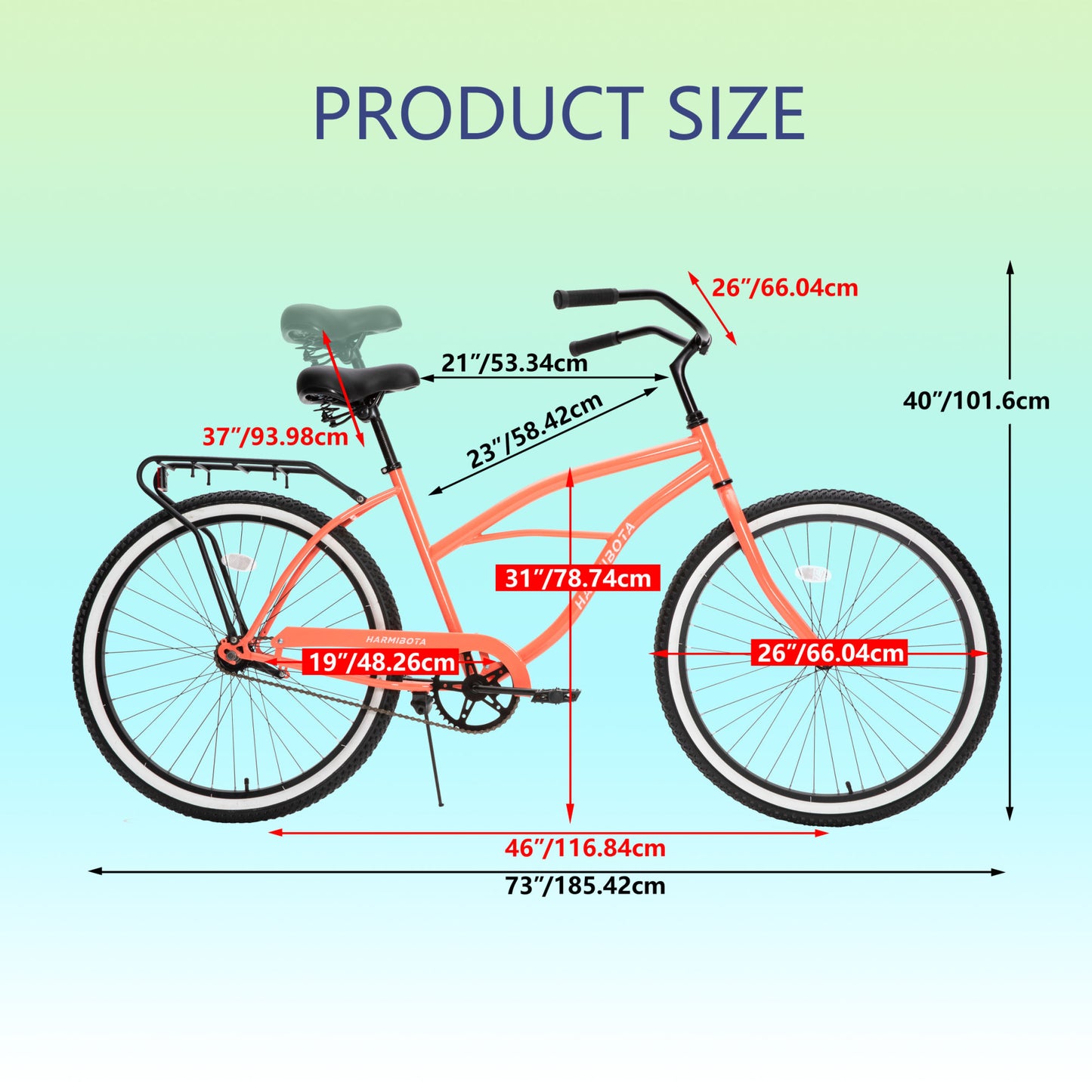 Multifunction 26 Inch Single Speed Bike, Steel Frame, Upright Comfortable Seat, Rear Roller Coaster Brakes, Multi-function Rear Shelf, Multicolor, Beach Bikes For Men And Women