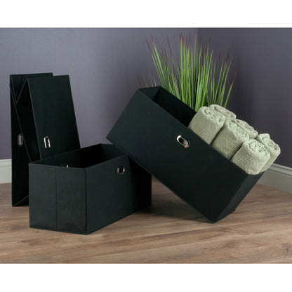 Torino 3-Pc Set Folding Fabric Baskets Black