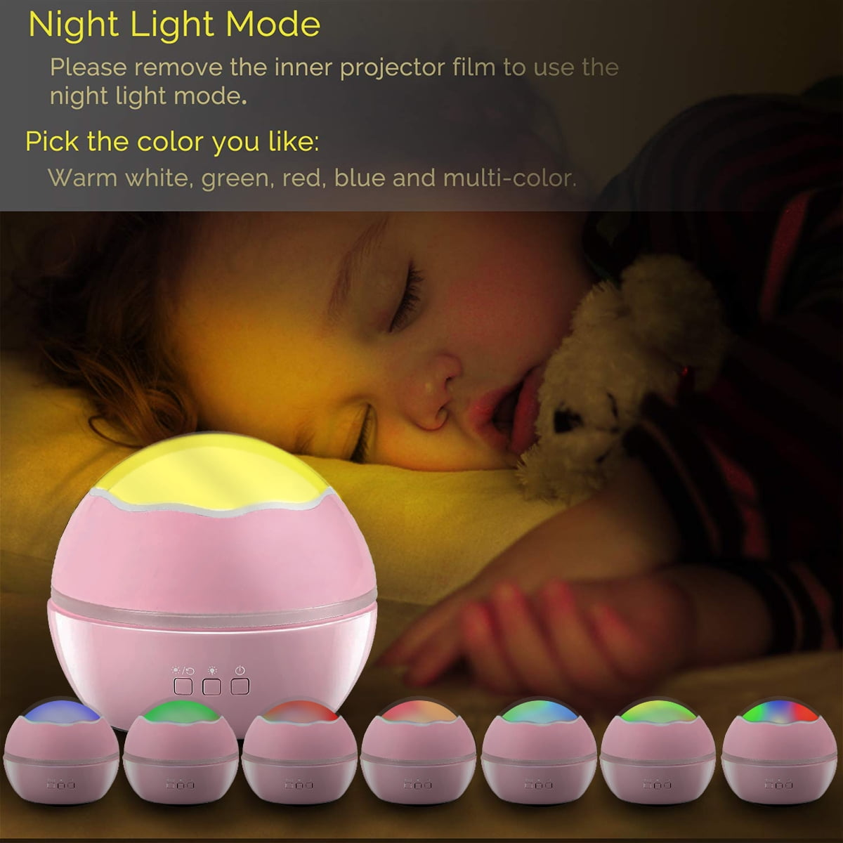 Night Light Projector for Kids, 2 in 1 Ocean and Starry Projector, 360° Rotating Baby Night Lights Lamp for Bedroom Christmas Birthday Gifts, Pink