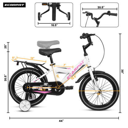 A16115 Kids Bike 16 inch for Boys & Girls with Training Wheels, Freestyle Kids' Bicycle with fender and carrier.