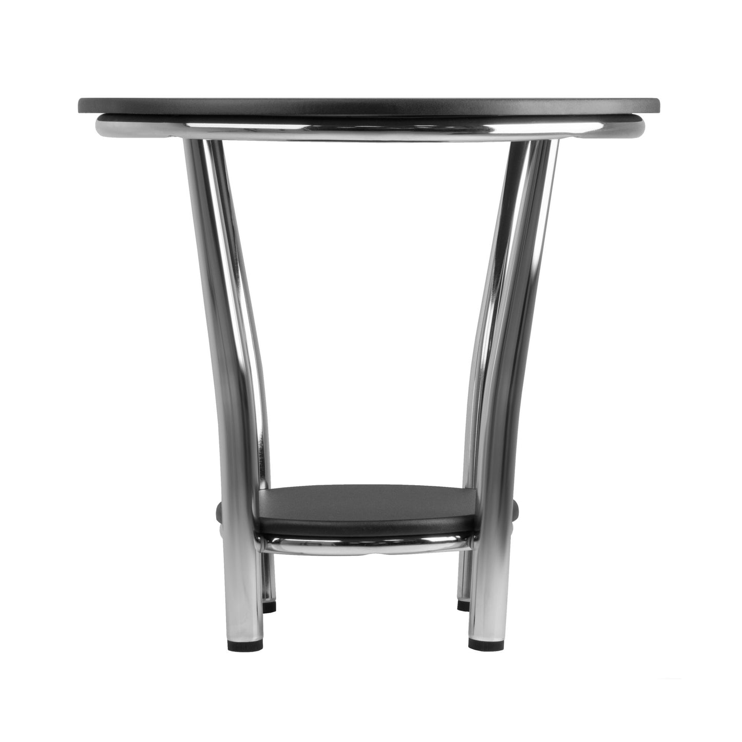 Maya Round End Table; Black Top; Metal Legs