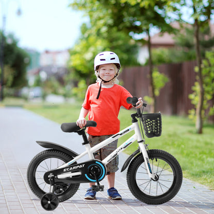 C16111A-Kids Bike 14 inch for Boys & Girls with Training Wheels, Freestyle Kids' Bicycle with Bell,Basket and fender.