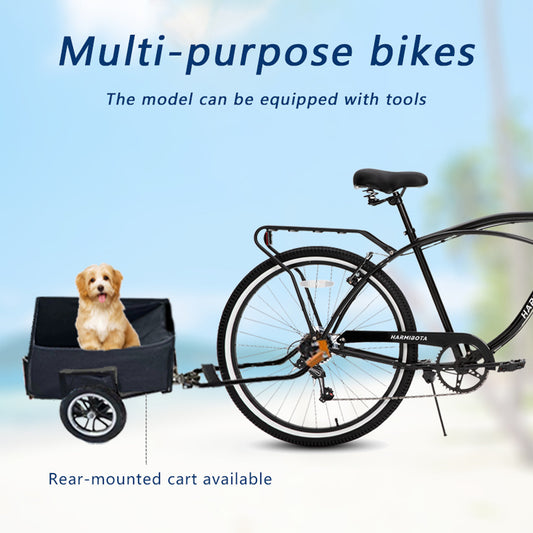 Multifunction 26 Inch 7 Speed Bike, Steel Frame, Upright Comfortable Seat, U-brake, Multi-function Rear Rack, Multicolor, Beach Bikes For Men And Women