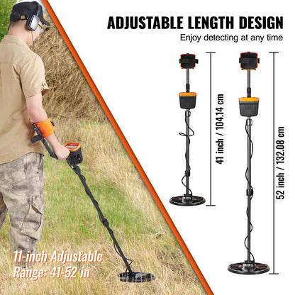 VEVOR Metal Detector for Adults & Kids, 10 Inch Waterproof Search Coil with LCD Display 7 Modes, Adjustable 41''-52'' Aluminum Stem, DSP Chip Higher Accuracy Gold Detector 10'' Detection Depth