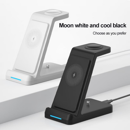 3 in 1 Wireless Charging Station, 15W Fast Charge, Just Put and Charge, Multifunction Using (Black)