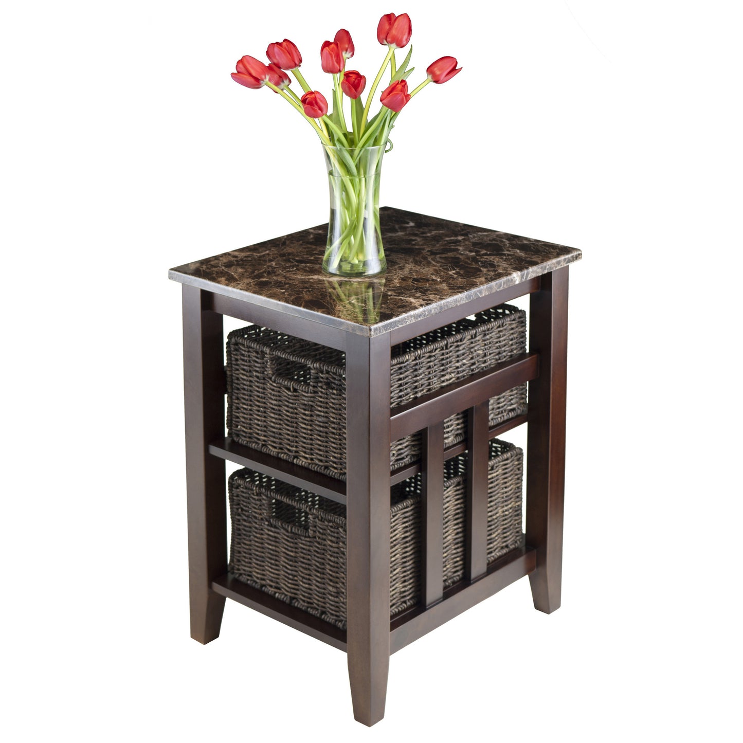 Zoey Side Table Faux Marble Top with 2 Baskets