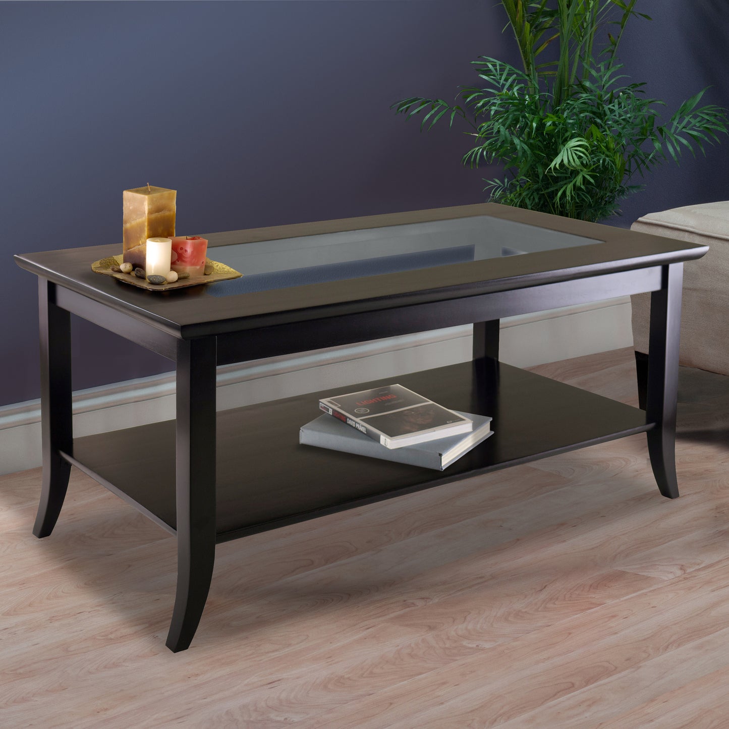 Genoa Rectangular Coffee Table with Glass top and Shelf