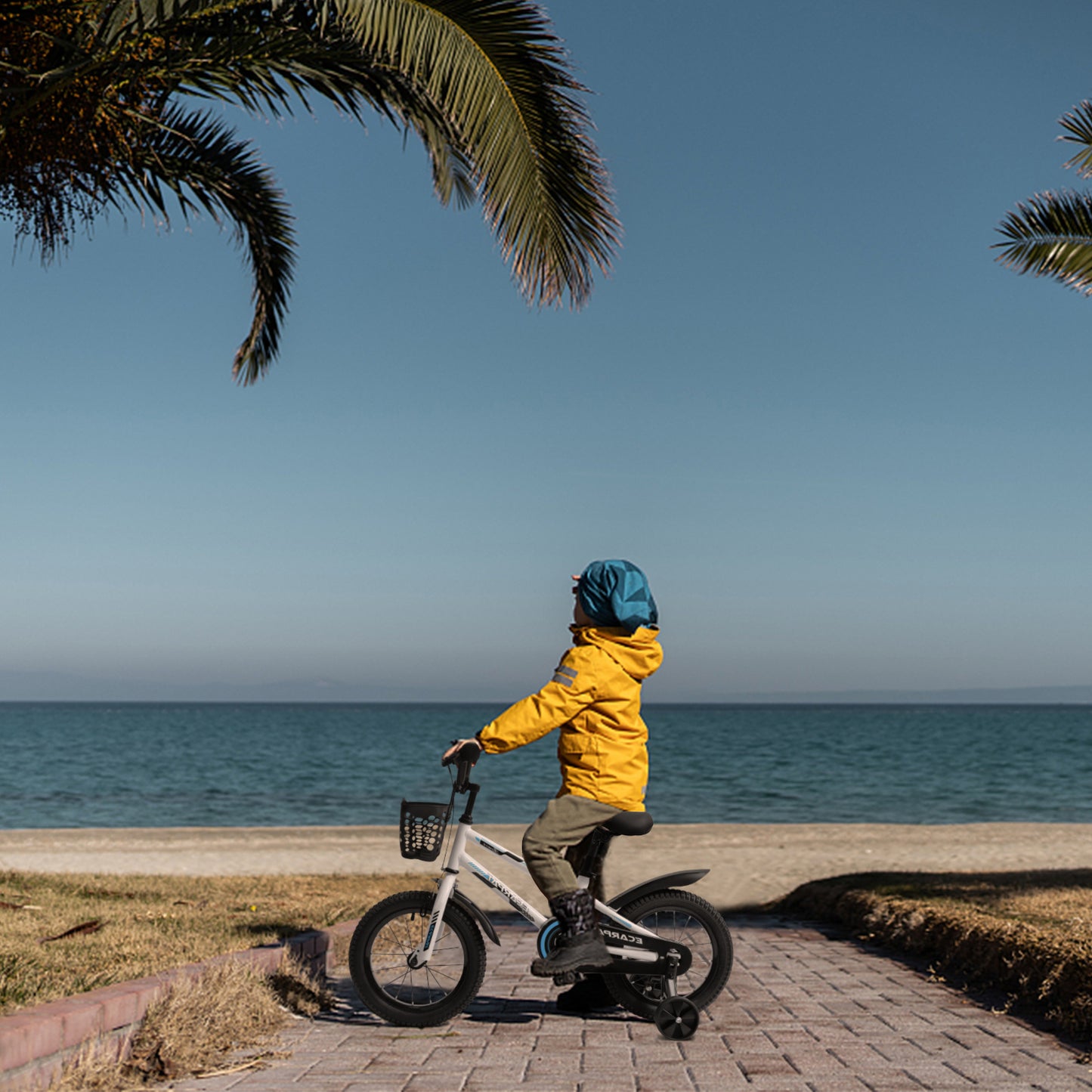 C16111A-Kids Bike 14 inch for Boys & Girls with Training Wheels, Freestyle Kids' Bicycle with Bell,Basket and fender.