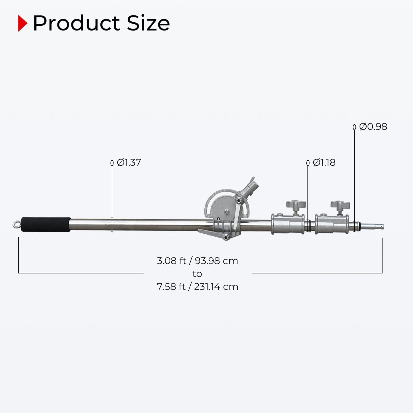 C-Stand Boom Arm C-Stand Cross Arm, 2.58-7.58 inch Length Adjustable Photography Boom Arm for C-Stand, Heavy Duty Stainless Steel Cross Arm for C-Stand with Carry Bag