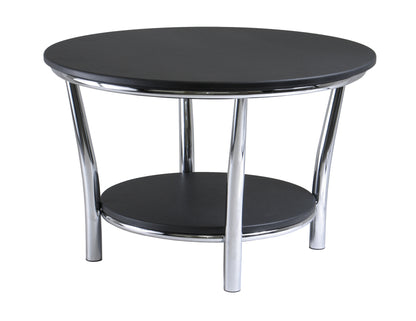 Maya Round Coffee Table; Black Top; Metal Legs