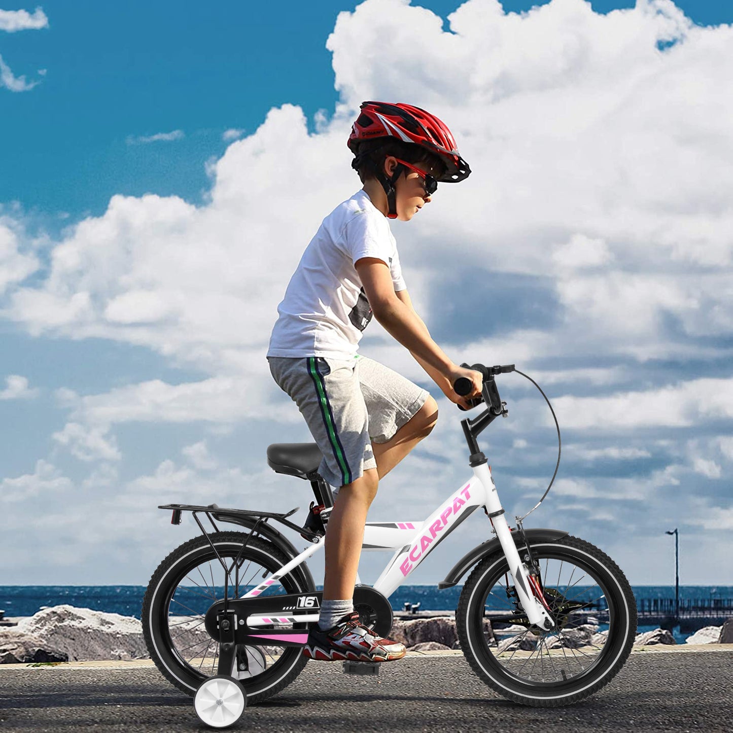 A16115 Kids Bike 16 inch for Boys & Girls with Training Wheels, Freestyle Kids' Bicycle with fender and carrier.