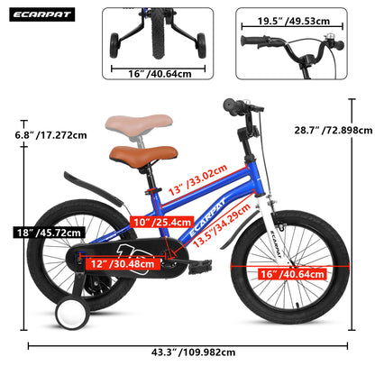 A16114 Kids Bike 16 inch for Boys & Girls with Training Wheels, Freestyle Kids' Bicycle with fender.