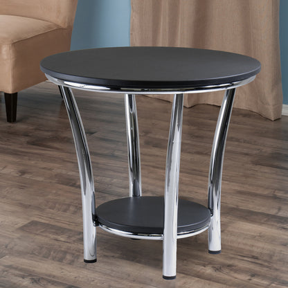 Maya Round End Table; Black Top; Metal Legs