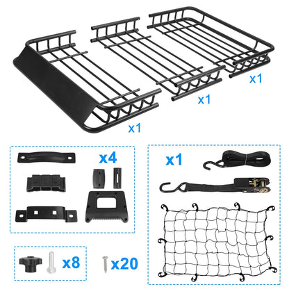 63x39x6.3in Universal Roof Rack Cargo Carrier Car Top Luggage Holder Basket with Hook Strap Elastic Net