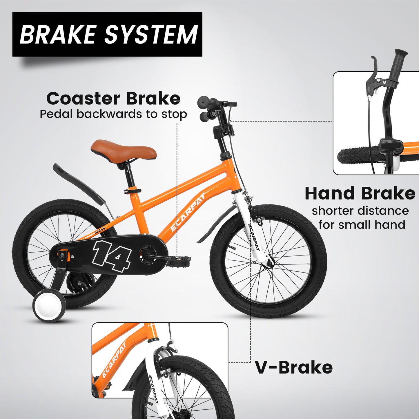 A14114 Kids Bike 14 inch for Boys & Girls with Training Wheels, Freestyle Kids' Bicycle with fender.