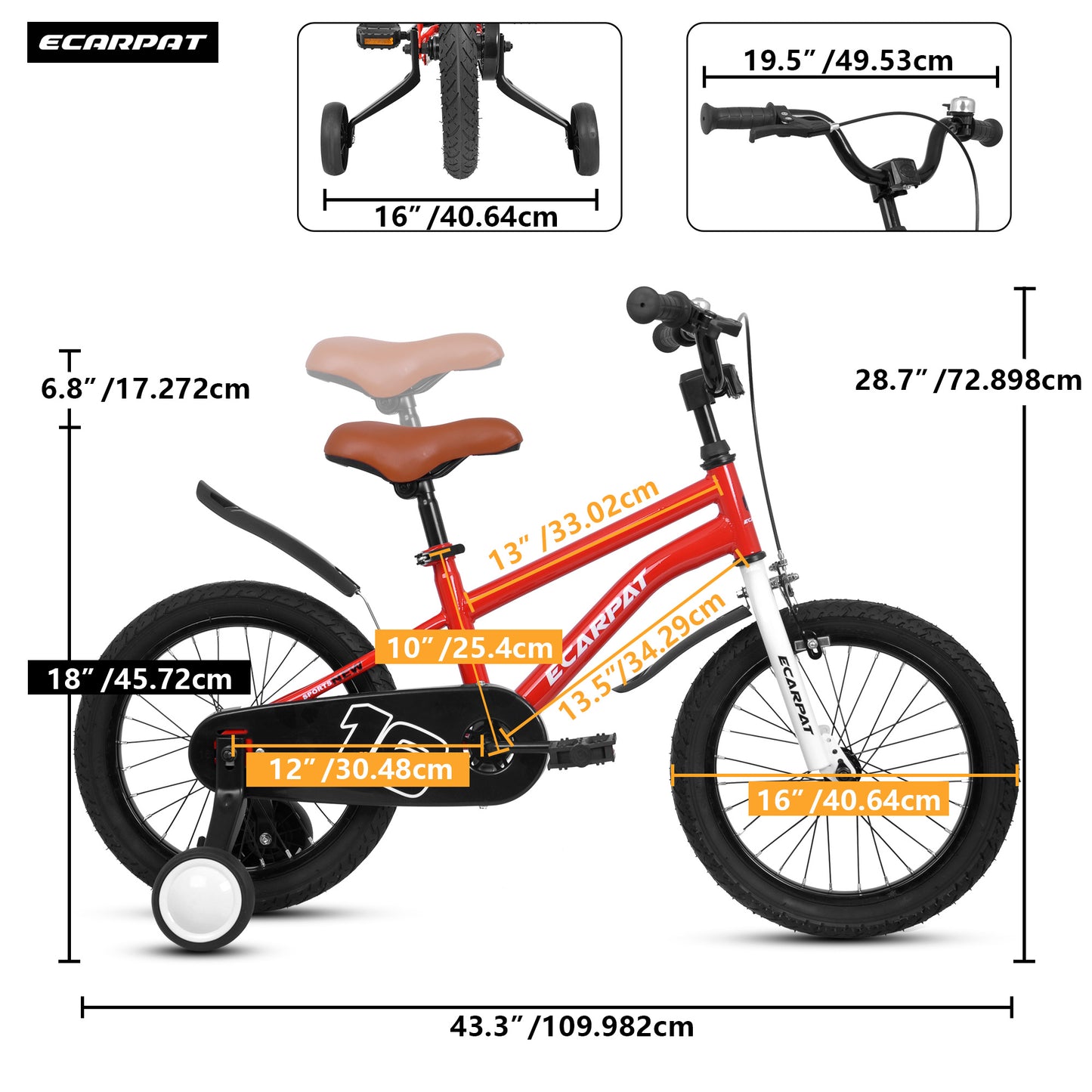 A16114 Kids Bike 16 inch for Boys & Girls with Training Wheels, Freestyle Kids' Bicycle with fender.