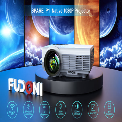 Projector with WiFi and Bluetooth,5G WiFi 9000L Native 1080P Video Projector, FUDONI Portable Movie Projector,Compatible with TV Stick, Smartphone, Tablet, PC,HDMI,VGA,USB,AV (Shipment from FBA)