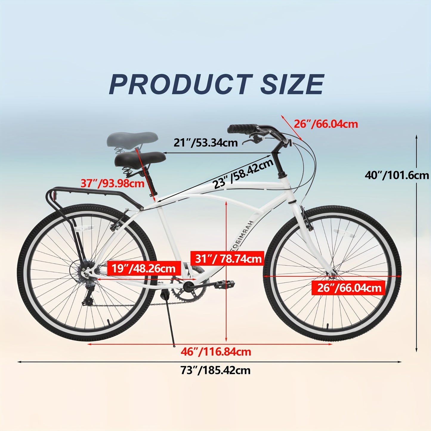 Multifunction 26 Inch 7 Speed Bike, Steel Frame, Upright Comfortable Seat, U-brake, Multi-function Rear Rack, Multicolor, Beach Bikes For Men And Women