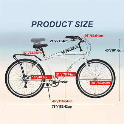 Multifunction 26 Inch 7 Speed Bike, Steel Frame, Upright Comfortable Seat, U-brake, Multi-function Rear Rack, Multicolor, Beach Bikes For Men And Women