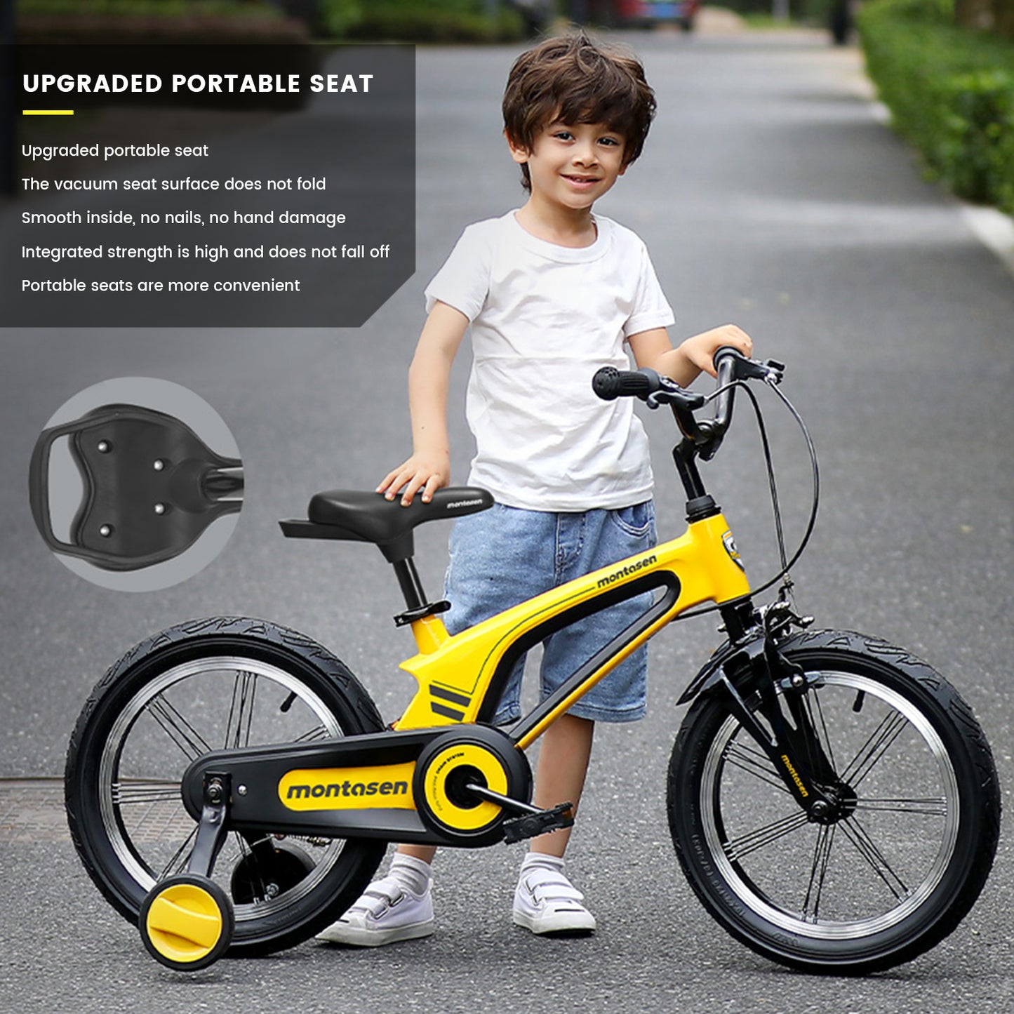 M-F800-14 inch Kids Bike for Girls and Boys, Magnesium Alloy Frame with Auxiliary Wheel, Kids Single Speed Cruiser Bike.