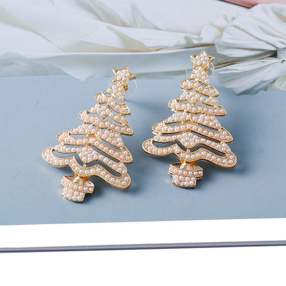 Rhinestone Alloy Christmas Tree Earrings