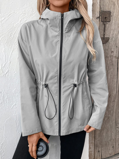 Ivy Lane Drawstring Zip Up Hooded Jacket