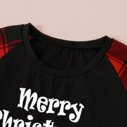 MERRY CHRISTMAS Graphic Top and Plaid Pants Set