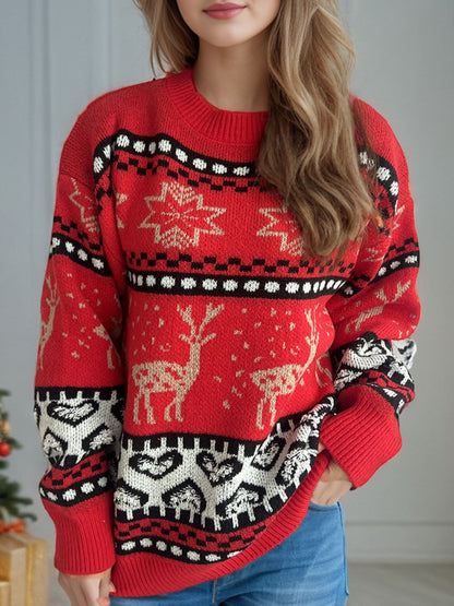 Christmas Element Round Neck Long Sleeve Sweater